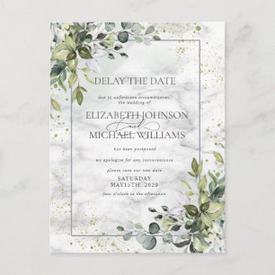 Dusty Blue Eucalyptus Greenery Marble Delay Date Briefkaart