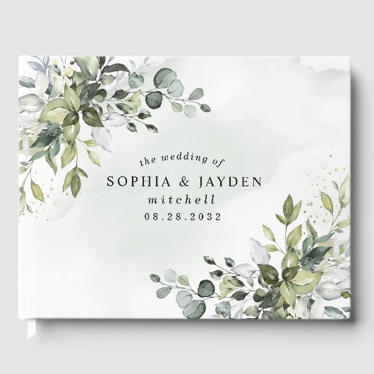 Dusty Blue Eucalyptus Greenery Succulent Wedding Gastenboek (Voorkant)