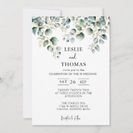 Dusty Blue Eucalyptus Greenery Succulent Wedding Kaart