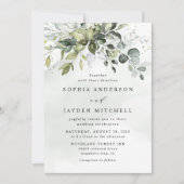 Dusty Blue Eucalyptus Greenery Succulent Wedding Kaart (Voorkant)