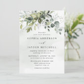 Dusty Blue Eucalyptus Greenery Succulent Wedding Kaart (Staand voorkant)