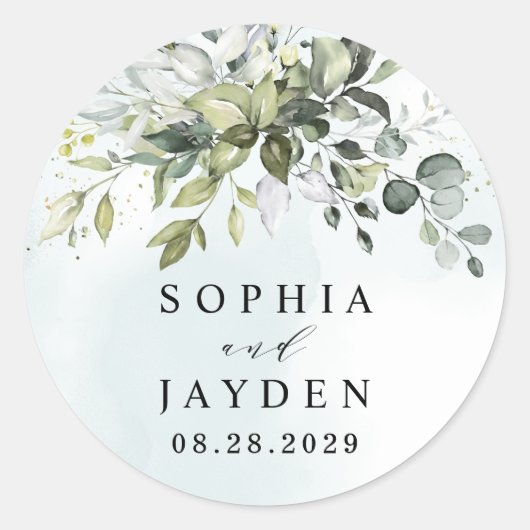 Dusty Blue Eucalyptus Greenery Succulent Wedding Ronde Sticker (Voorkant)