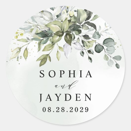 Dusty Blue Eucalyptus Greenery Succulent Wedding Ronde Sticker (Voorkant)