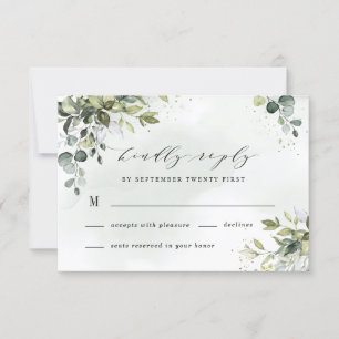 Dusty Blue Eucalyptus Greenery Succulent Wedding RSVP Kaartje