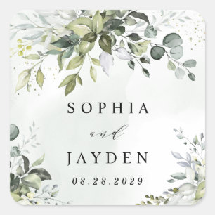 Dusty Blue Eucalyptus Greenery Succulent Wedding Vierkante Sticker