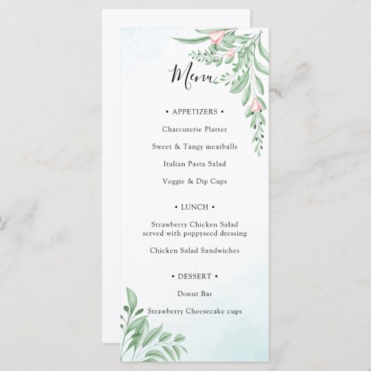 Dusty Blue Eucalyptus Greenery Vrijgezellenfeest Menu (Voorkant / Achterkant)