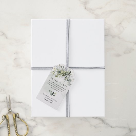 Dusty Blue Eucalyptus Greenery Weddenschap Cadeaulabel (Met Touw)