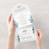 Dusty Blue Eucalyptus Greenery Wedding All In One Uitnodiging (Afscheurbaar)