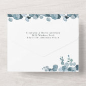 Dusty Blue Eucalyptus Greenery Wedding All In One Uitnodiging (Achterkant)