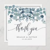 Dusty Blue Eucalyptus Greenery Wedding Bedankkaart (Voorkant / Achterkant)