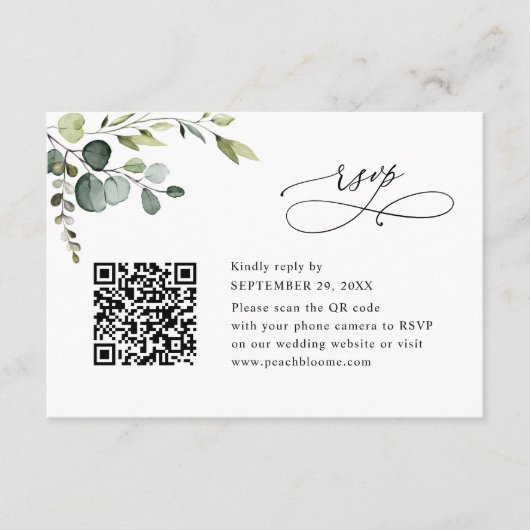 Dusty Blue Eucalyptus Greenery Wedding RSVP Card Kaart (Voorkant)