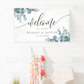 Dusty Blue Eucalyptus Greenery Wedding Welcome Spandoek (Insitu)