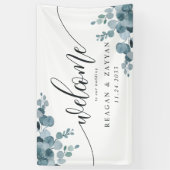 Dusty Blue Eucalyptus Greenery Wedding Welcome Spandoek (Verticaal)