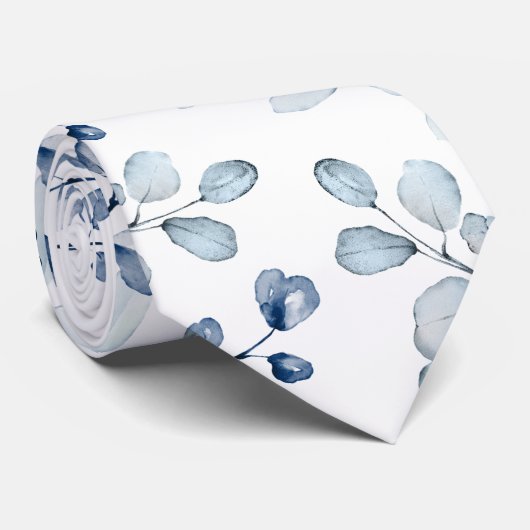 Dusty Blue Eucalyptus Greenery Wedding White Stropdas (Opgerold)