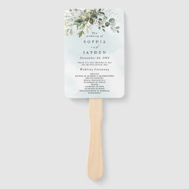 Dusty Blue Eucalyptus groen bruiloft programma's Handwaaier