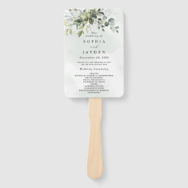 Dusty Blue Eucalyptus groen bruiloft programma's Handwaaier