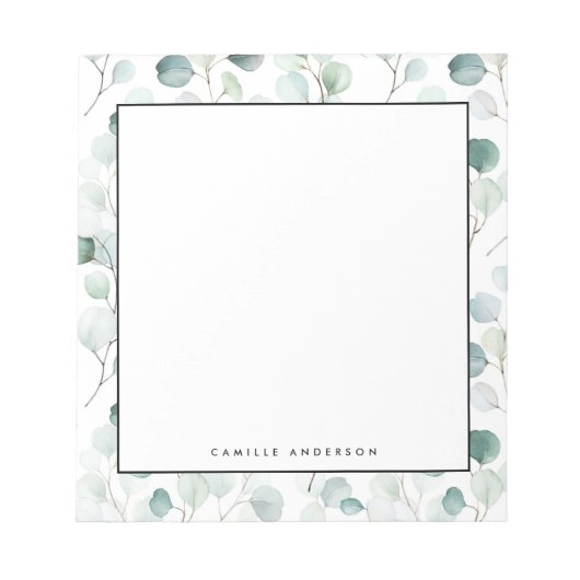 Dusty Blue Eucalyptus Leaves Pattern Personated Notitieblok (Voorkant)