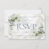 Dusty Blue Eucalyptus Marbre vert Pas de menu RSVP (Devant)