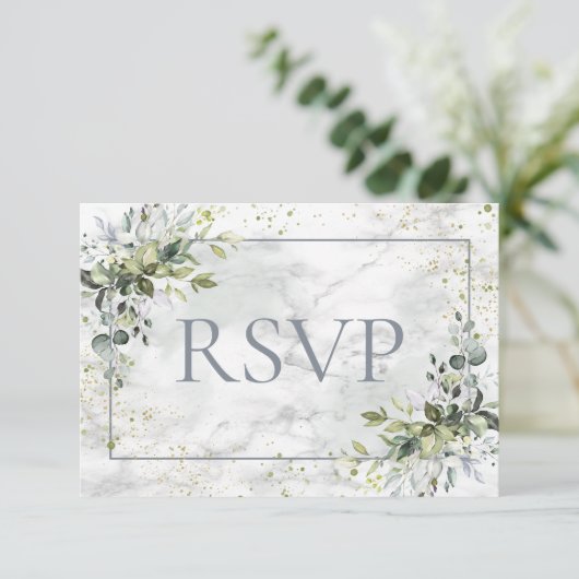 Dusty Blue Eucalyptus Marbre vert Pas de menu RSVP (Debout devant)