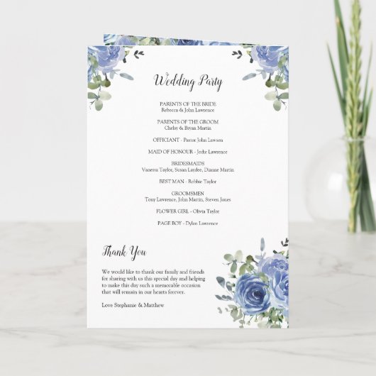 Dusty Blue Eucalyptus Programme de mariage botaniq (Dos)