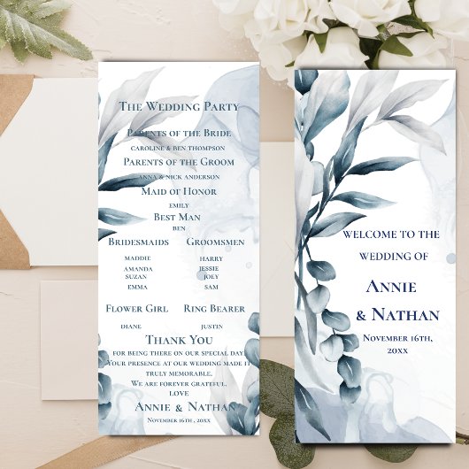 Dusty Blue Eucalyptus Programme de mariage Feuille