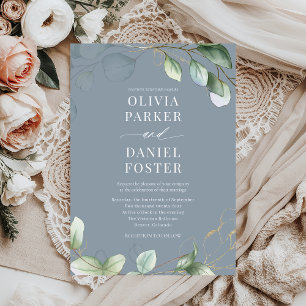 Dusty Blue Eucalyptus Rustic Greenery Wedding Kaart