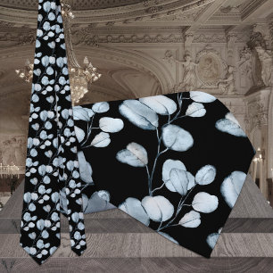 Dusty Blue Eucalyptus Sprigs Black Wedding Stropdas