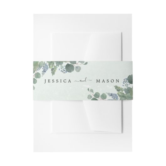Dusty Blue Eucalyptus Wedding Belly Bands Uitnodigingen Wikkel (Voorkant Voorbeeld)