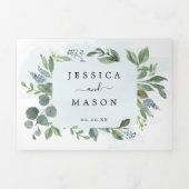 Dusty Blue Eucalyptus Wedding Tri-Fold Invitations Drieluik Uitnodiging (Cover)