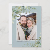 Dusty Blue Eucalyptus Weduwfoto Save the Date (Voorkant)