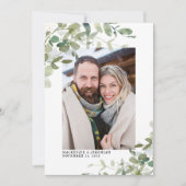 Dusty Blue Eucalyptus Weduwfoto Save the Date (Voorkant)