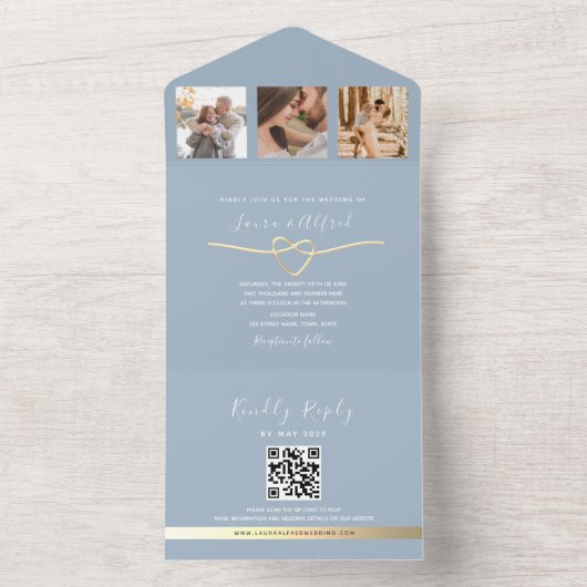 Dusty Blue Faire-part de mariage avec photo Collag (À l'intérieur)