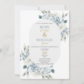 Dusty Blue Faire-part de mariage en espagnol (Devant)