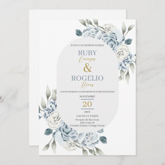 Dusty Blue Faire-part de mariage en espagnol