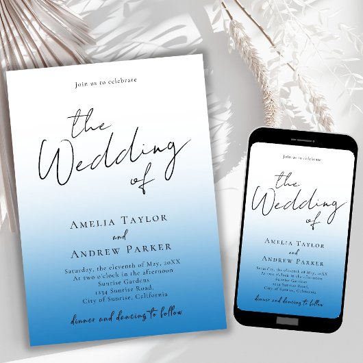 Dusty Blue Faire-part de mariage photo Code QR