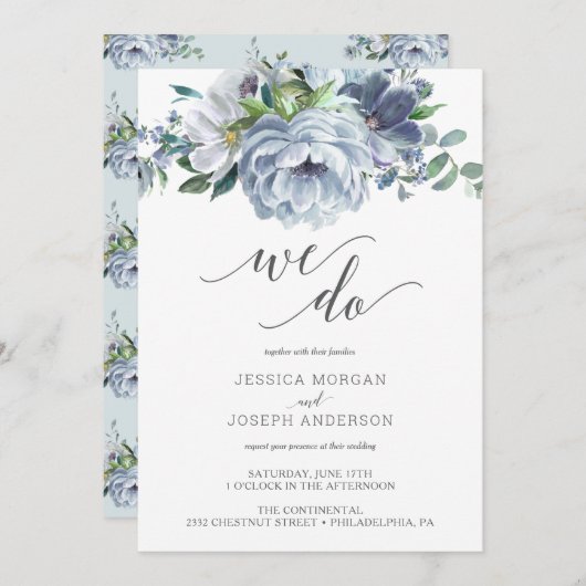 Dusty Blue Faire-part de mariage que nous faisons (Devant / Derrière)
