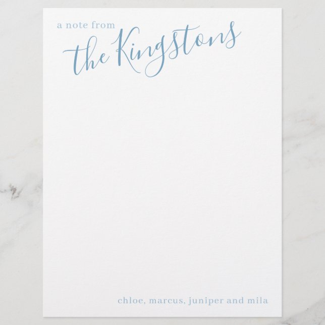 Dusty Blue Familienaam Script Letterhead Briefhoofd (Voorkant)