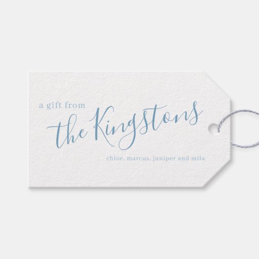 Dusty Blue Family Name Script Gift Labels Cadeaulabel (Voorkant (Horizontaal))