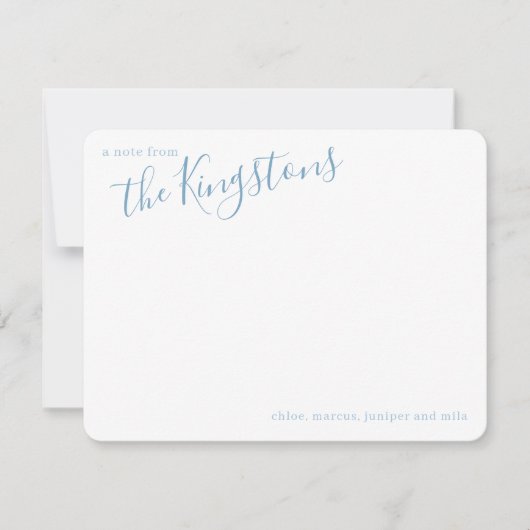 Dusty Blue Family Name Script Note Card Notitiekaartje (Voorkant)