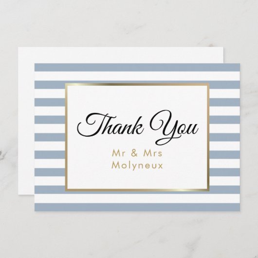 Dusty Blue Faux Gold Foil Mariage Merci (Devant / Derrière)
