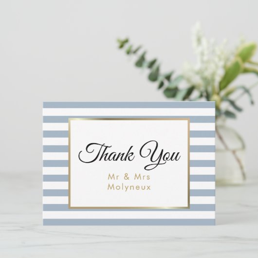 Dusty Blue Faux Gold Foil Mariage Merci (Debout devant)