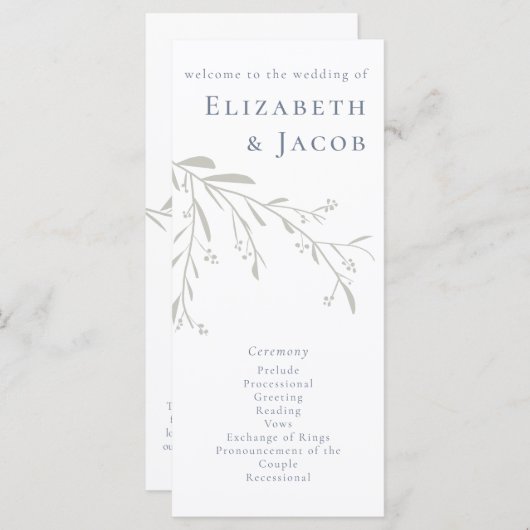 Dusty Blue Feuilles et Berries programme de mariag (Devant / Derrière)