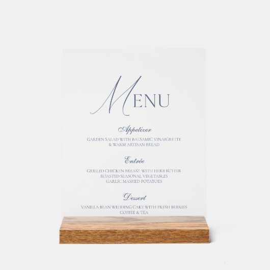 Dusty Blue Fine Art Acrylic Wedding Menu Sign (Recto)