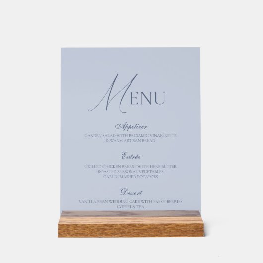 Dusty Blue Fine Art Acrylic Wedding Menu Sign (Recto)