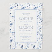 Dusty Blue Fine Art Floral Wedding Invitation Kaart (Voorkant)