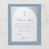 Dusty Blue First Communion Budget Carte de remerci (Devant)