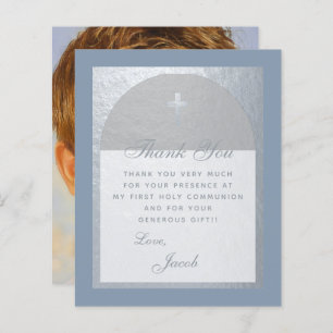 Dusty Blue First Communion Budget Carte de remerci