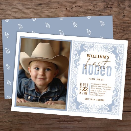 Dusty Blue First Rodeo Fotouitnodiging – Western Kaart