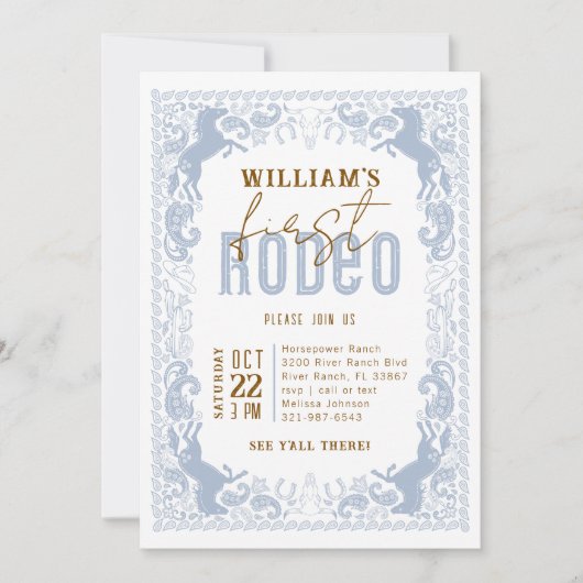 Dusty Blue First Rodeo Invitation d'anniversaire - (Devant)