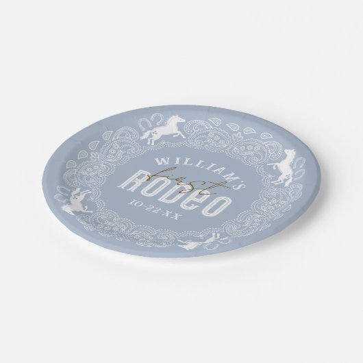Dusty Blue First Rodeo Verjaardagspapier Borden –  Papieren Bordje (Gekanteld)